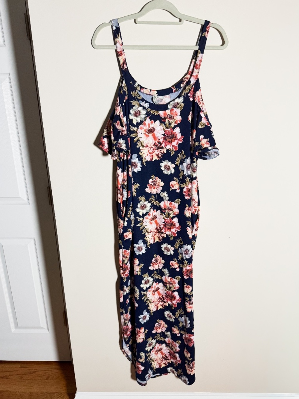 Floral Jersey Knit Dolman Cold Shoulder Maternity Maxi Dress